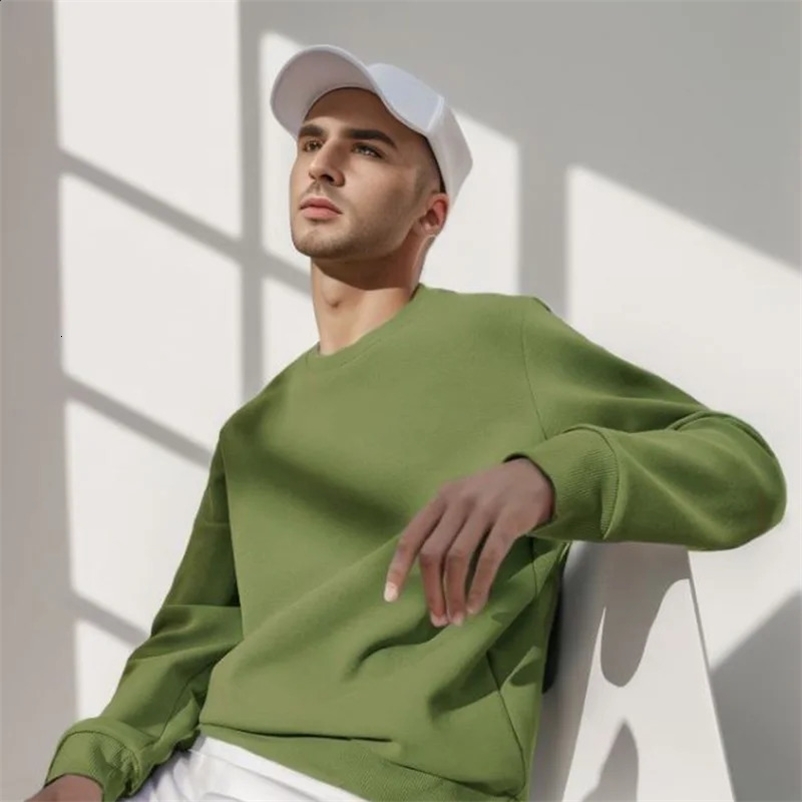 300g Mens Winter Blank Brown Casual Crew Neck Sweatshirts Custom Print Embroidered Plain Pullover Plus Size Hoodies Without Hood 240826