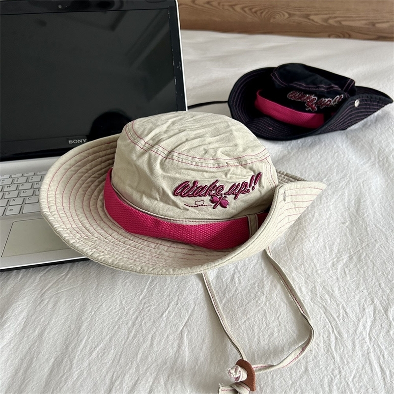 Stingy Brim Hats Sweet and Cool Spicy Girl Dragonfly Embroidery Western Cowboy Hat Female Outdoor Sunscreen Fishing Mountaineering Versatile Fisherm
