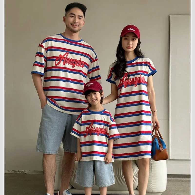 Brother Sister Clothes Summer New Color Striped Boys Short Sleeve TShirt Girls Loose Dress Family Matching Set Cute Kid Outfits X250923