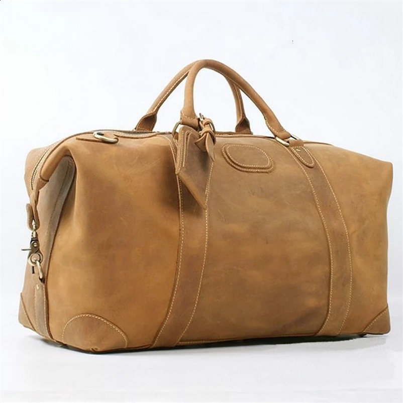 Vintage Crazy Horse Genuine Leather Mens Travel Bag Large Luggage Bag Mens Luggage Bag Overnight Handbag Weekend Bag Large M110 241212bj
