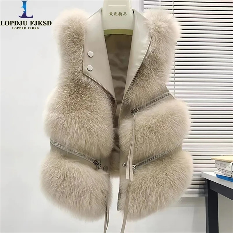 Faux Fur Waistcoat for Womens Chic Splice Fox Coat Ladies Sleeveless Fur Vest Jacket Slim Faux Fox Fur Outwear Vests 240809