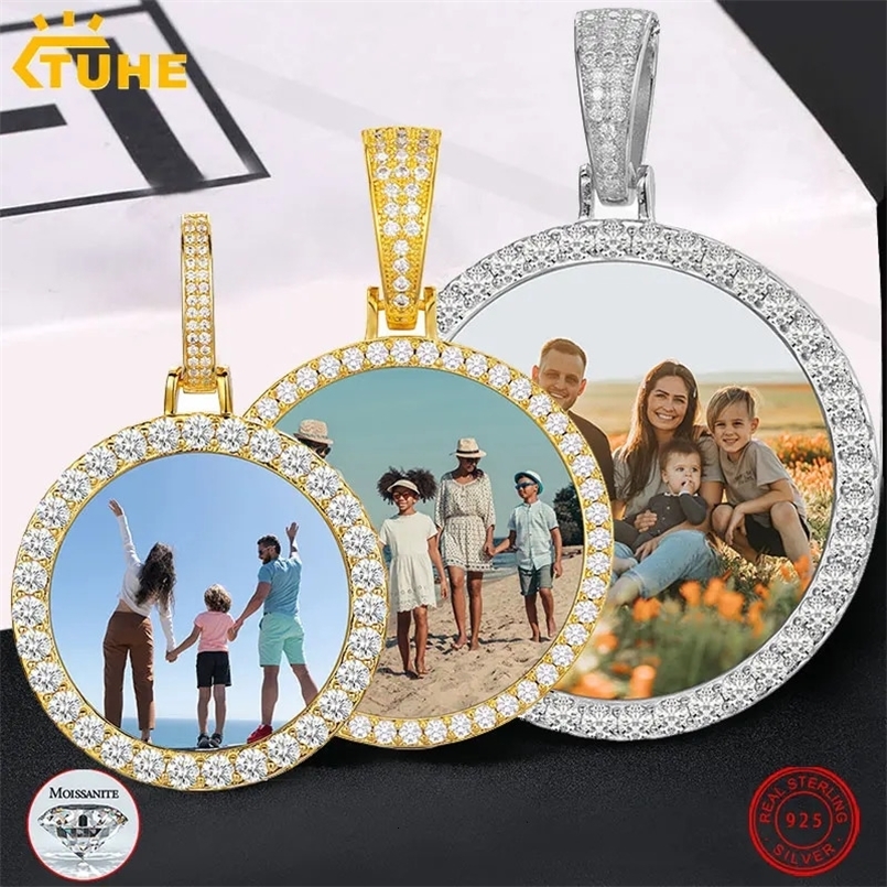 Fine Jewelry Round Memory Medallions Custom Po Pendant Necklace For Men Hip Hop Jewelry 925 Sterling Silver 240626