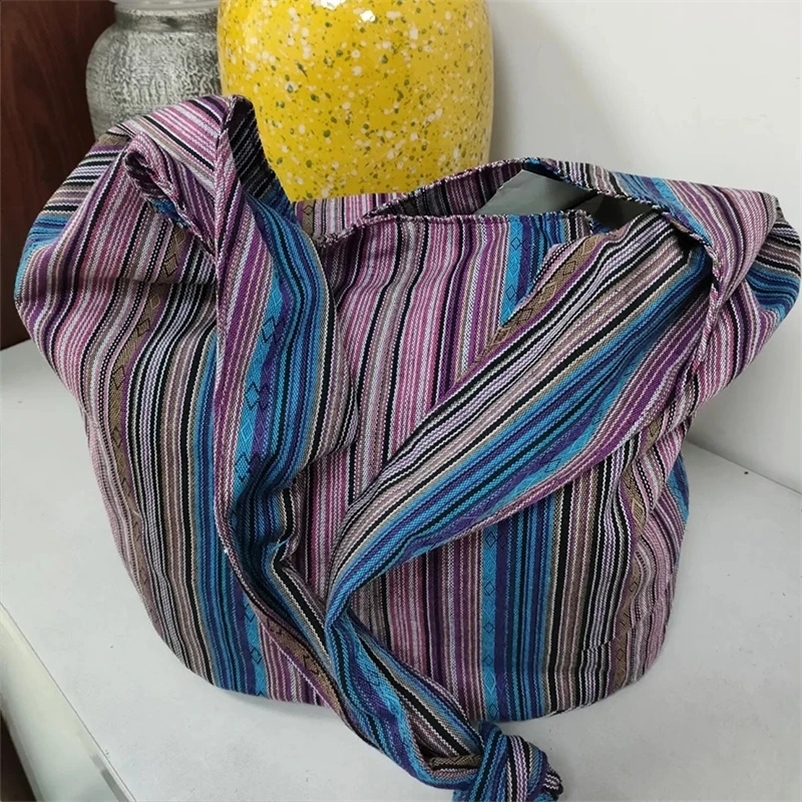 Vintage Bohemian Chic Canvas Shoulder Bag Ethnic Style Large Capacity Handbag Soft Tote Bag Casual Crossbody Bag Female Daily 250327bj