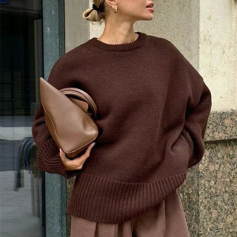 Winter Womens Oversize Sweater Burgundy O-neck Vintage Pullover Women Jumper Basic Gray Female Warm Knitted Sweaters for Women 241227