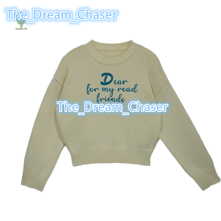 Wholesale Custom High Quality Oversize Vintage Heavy Gauge Thick Heavyweight Embroidery Cotton Knit Pullover Womens Sweater