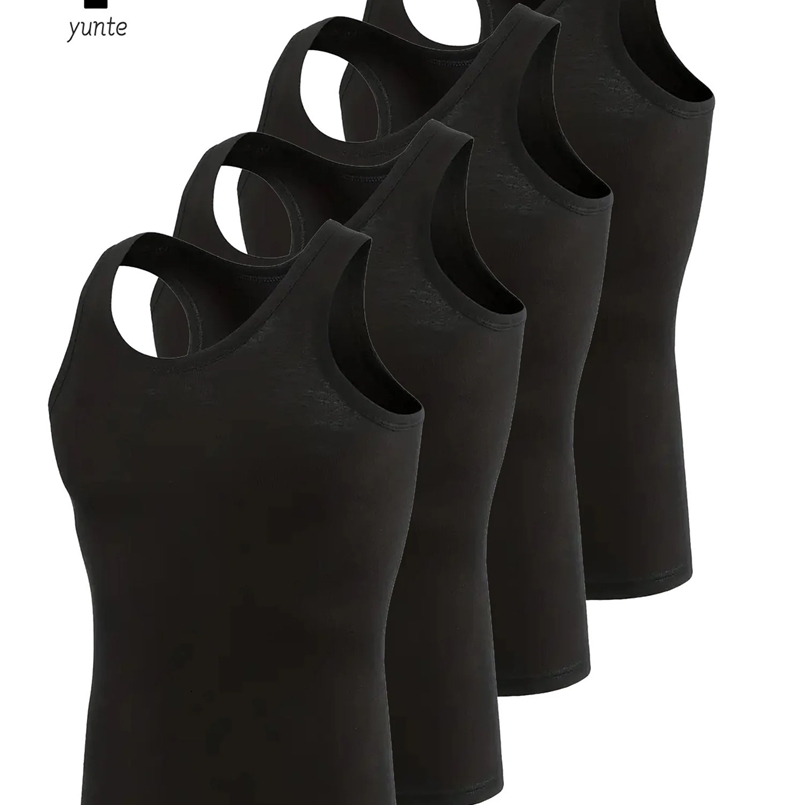 Mens Vest Black 4-Piece Breathable Quick-Drying Polyester Fiber Sports Vest Suitable for Gym Running and Training Casual Pure C 241230