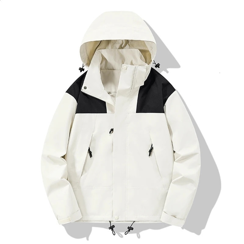 Spring and autumn mens outdoor jacket hooded patch workwear windproof jacket high-quality unisex hiking waterproof jacket couple jacket 240902bj