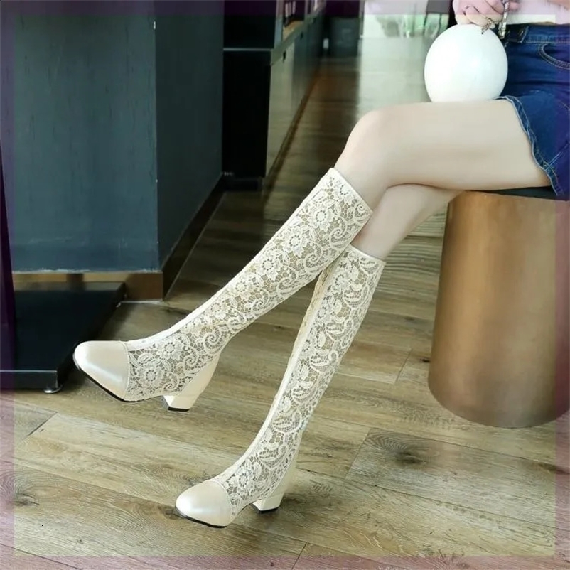 Summer boots womens shoes sexy thick high heels high sexy zipper boots womens shoes knee above white rubber autumn womens shoes 240731bj