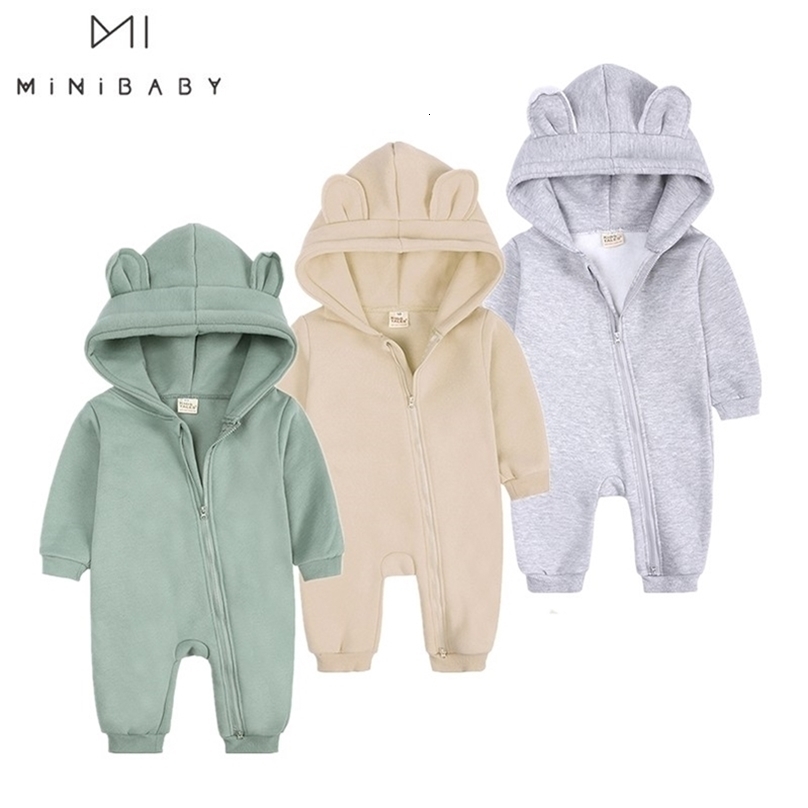 Autumn Cotton Baby Boys Clothes Winter born Rompers For Girls 0-24m Outdoor Jumpsuit Hooded Long Sleeve Christmas Infant 211101