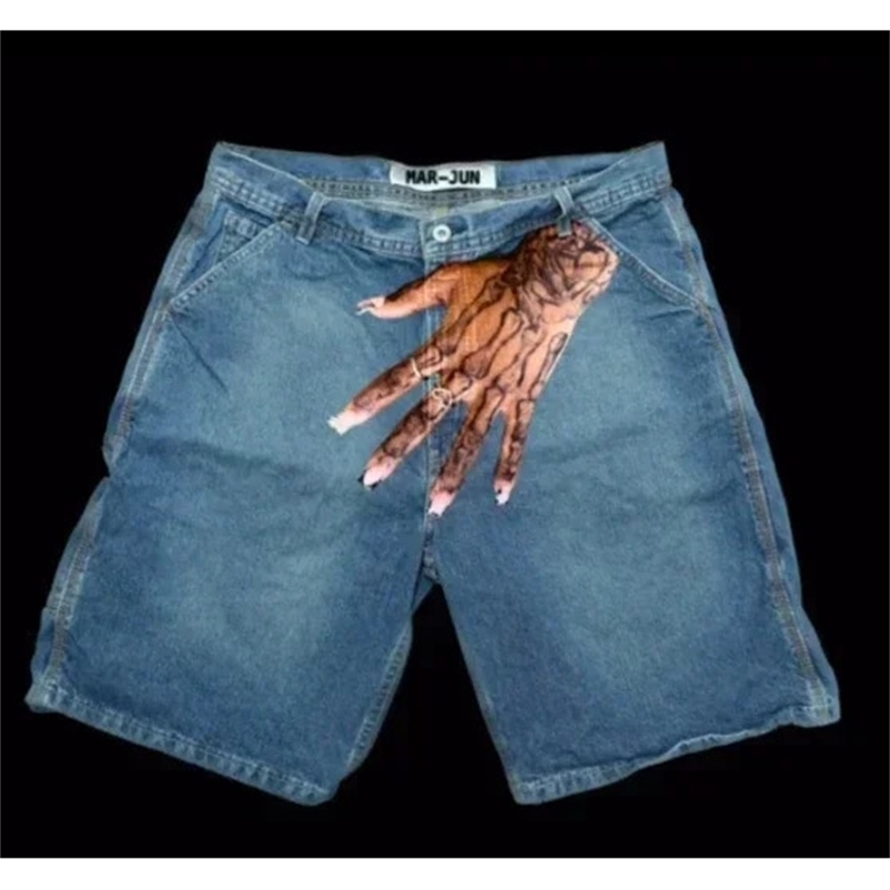 Summer Denim Shorts Personalized Palm Pattern Print Y2K Hip Hop Casual Trend Gothic Loose Sports Shorts Shorts 250327