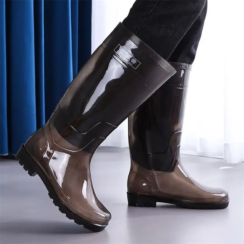 Long Man Shoes High Farming Summer Silicone Black Teenagers Rain Boots for Men Wear-resistant Garden Waterproof and Non-slip Mud 250213
