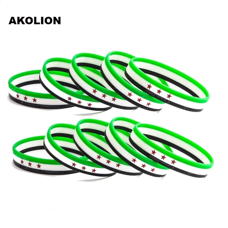 10pcs a Lot Syria Flag Silicone Rubber Bracelets Sports Wrist Band Bangle for Women Men 10pcs FB-0003 241224bj