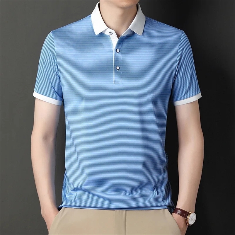 Mens summer half sleeve thin Polo shirt short sleeve T-shirt middle-aged mens solid color business casual mens shirt 240827
