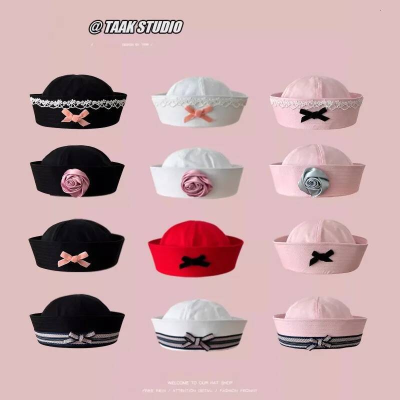Spice Girl Style Japanese Bow Flip Brim Sailor Caps for Women Spring and Summer Travel Fashion Niche Versatile Berets Hats Y2k ddmythur