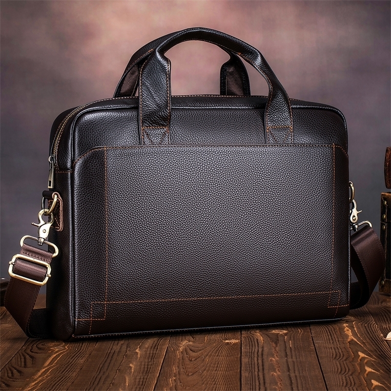 Mens leather handbag top layer cowhide briefcase leather laptop bag diagonal cross office bag 250923