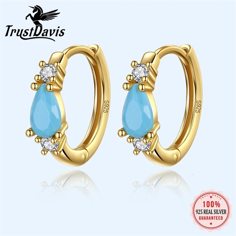 TrustDavis Real 925 Sterling Silver Water Drop Hoop Earrings For Women Wedding Christmas Gift Fine CZ Jewelry DA2735 240528