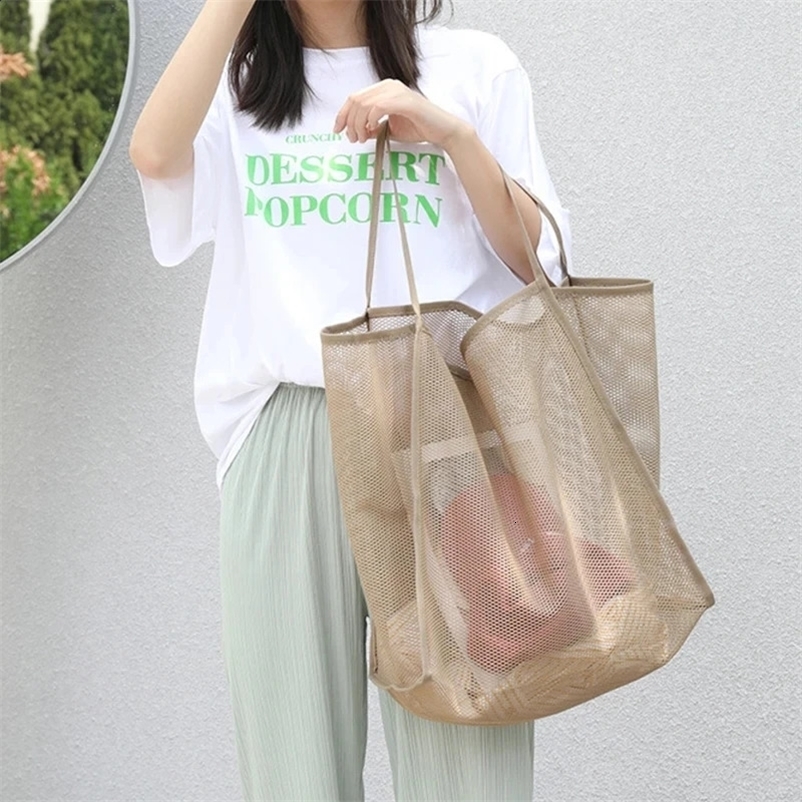 Literary Mesh Hollow Out Tote Bag For Women Summer Beach Bag Handbag Large Capacity Shoulder Bag Student Bookbags sac 250407bj