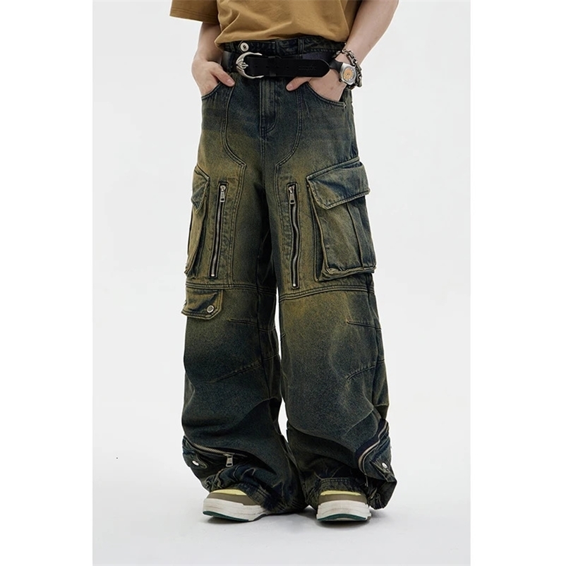 Womens Y2k cargo jeans luggage aesthetics oversized denim Trousers Harajuku retro jeans Japanese 2000s style garbage clothing 241031