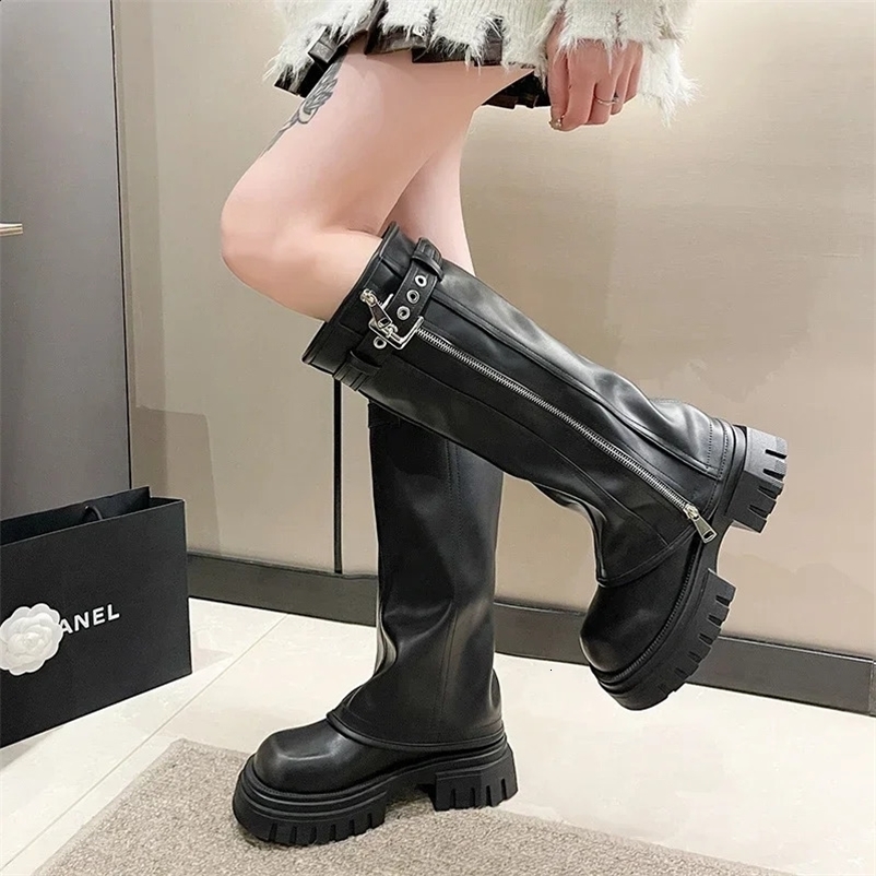 Winter Womens Bicycle Boots Fashion Buckle Womens Elegant Platform Long Tube Boots Casual Womens Knee High Boots 240823bj