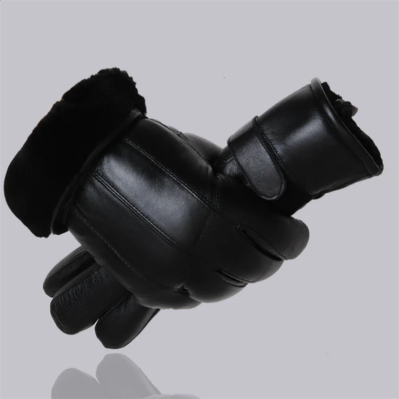 MPPM selling Mens Sheepskin Gloves Genuine Leather Winter Outdoor Warm Fur Thick Work 240911