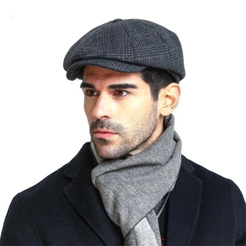 Male Plus Size Ivy Hat Big Head Man Felt sboy Cap Dad Leisure Beret Caps Winter Wool Flat Octagon Caps 55-59cm 60-62cm 250403bj