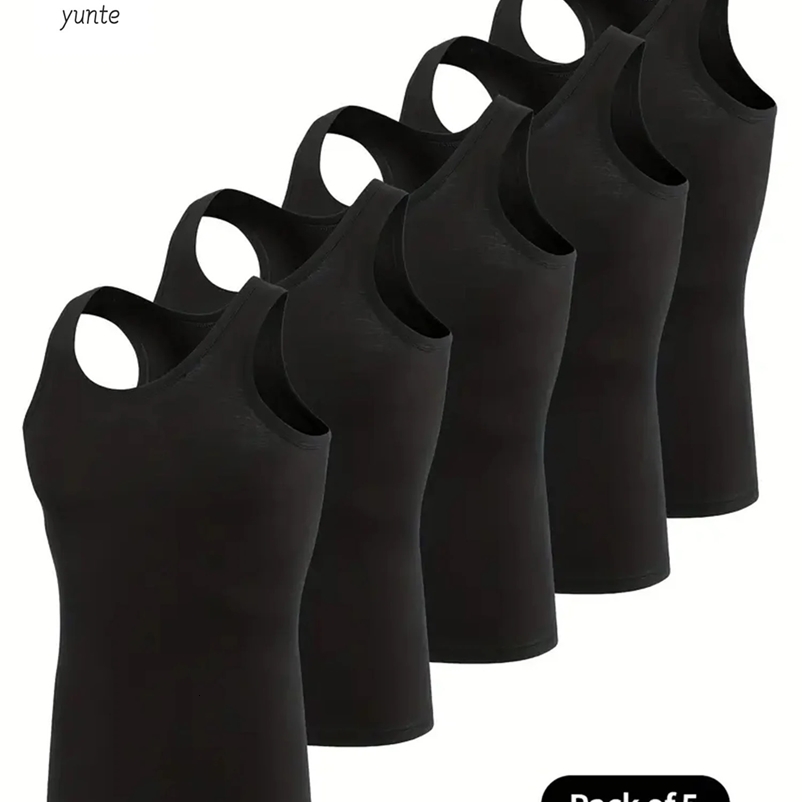 Mens Vest Black 5-Piece Breathable Quick-Drying Polyester Fiber Sports Vest Suitable for Gym Running and Training Casual Pure C250214bj