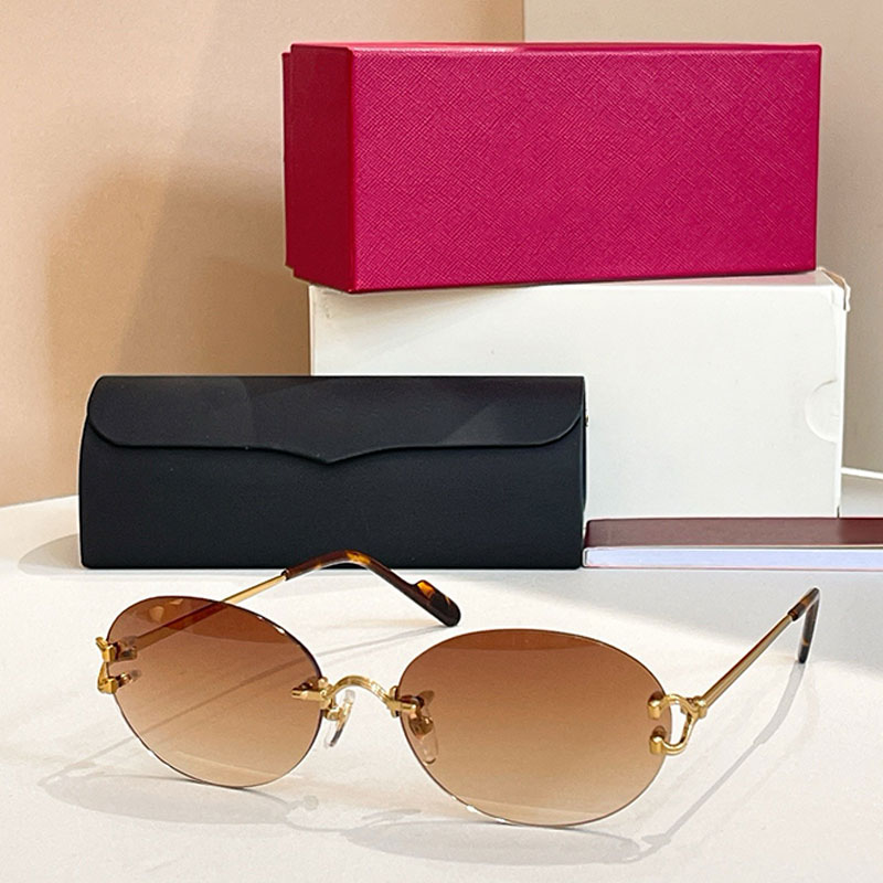 Classic C de Motif Sunglasses Women Designer New Outdoor Travel Style Frameless Metal Circular Frame Classic Summer Beach Sunglasses CT0551 With Box