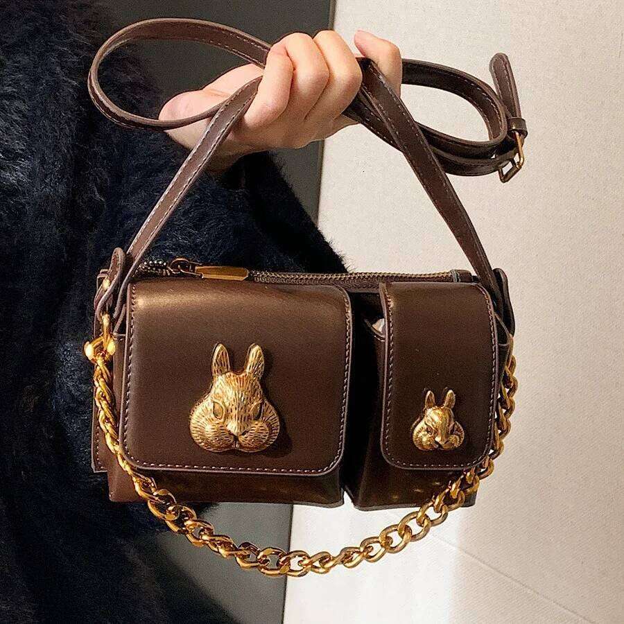 Designer Bags Brand Designer PU Leather Women's Shoulder Retro Chain Metal Rabbit Crossbody Bag Flap Handbag Hot Selling