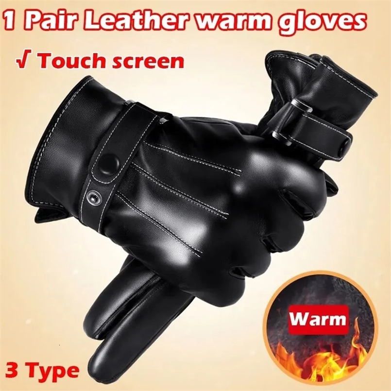 Five Fingers Gloves Winter Gloves For Men Leather Gloves Tactical Touchscreen Fleece Keep Warm Waterproof Driving Male Snowboard Outdoor Sport Glove