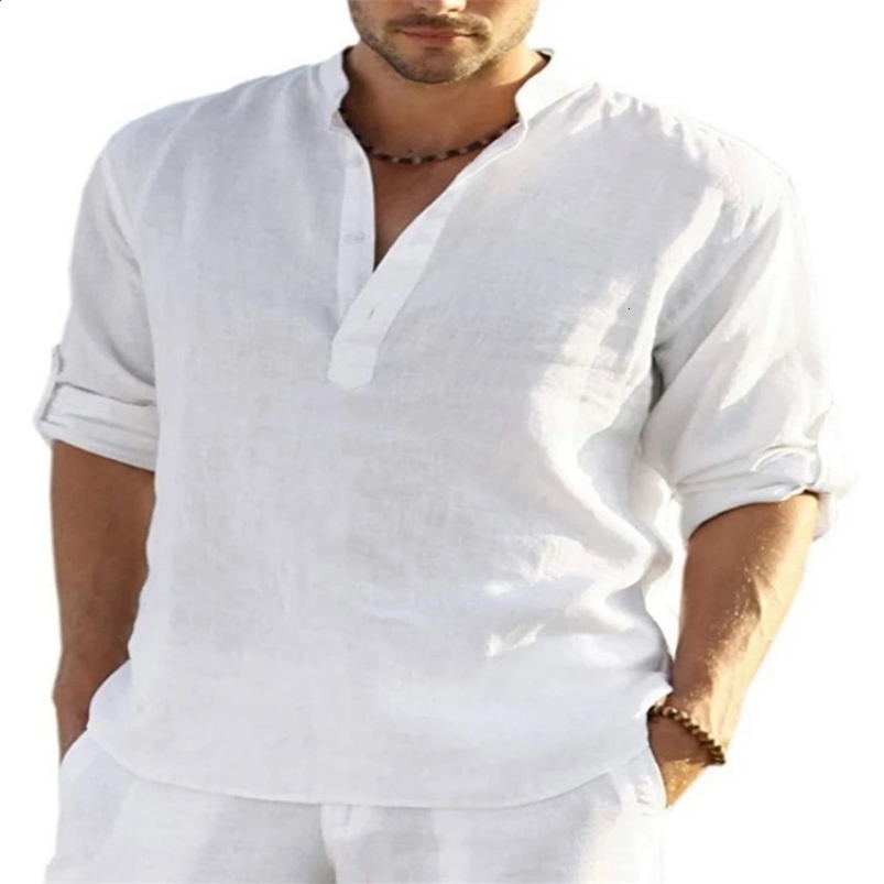 Mens Loose Blouse 100% Cotton Linen Shirt Tops Long Sleeve Tee Shirt Spring Summer Casual Handsome Mens Shirts 240816