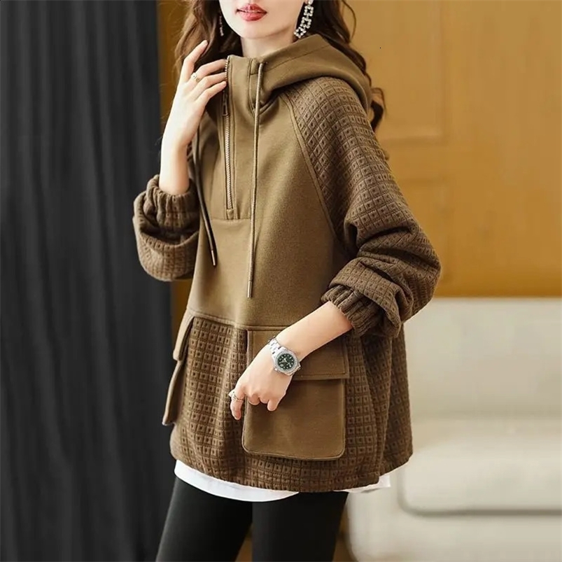 Plain Top Hooded Baggy Full Zip Up Woman Clothing Pullovers Loose with Zipper Womens Sweatshirt Hoodies Autumn and Winter E Xxl 240819