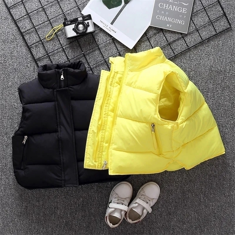 Waistcoat Candy Color Down Cotton Vest ChildrenS Waistcoat Spring Autumn Casual Cardigan Thicken Warm Outerwear Toddler Sleeveless Coat 221006