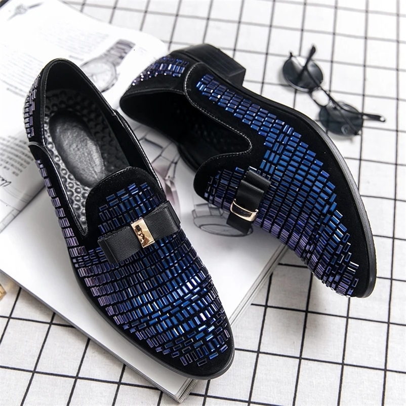 Mens Evening Dress Water Diamond Shoes Loafers Casual Ball Wedding Party Leather Sliding Shoes Mens Silver Plus Size 48 240611bj