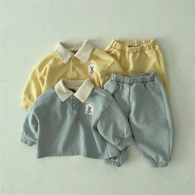 Clothing Sets Autumn Winter Arrival Baby Comfortable Set Girl Solid Turndown Collar Pullover Long Sleeves And Loose Cotton Pants 2pc Suit 231025
