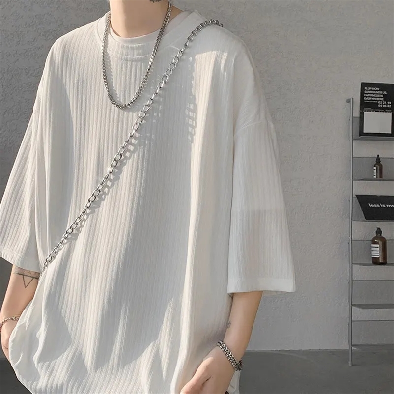 men t shirts Summer Mens White Cool T-shirts Women Oversized 5XL Korean Style Loose Striped T-shirt Casual T-Shirt Male 241223bj