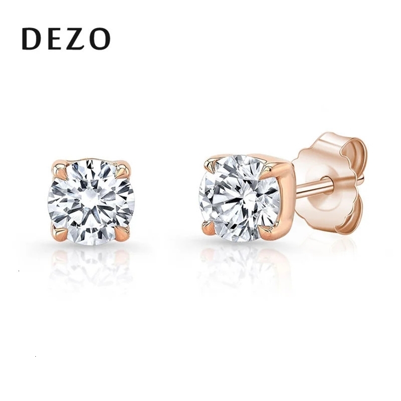 DEZO Stud Earrings For Women 0.3ct Round Cut 4mm Rose Gold Plated Solid 925 Sterling Silver Simple Daily Jewelry 240528