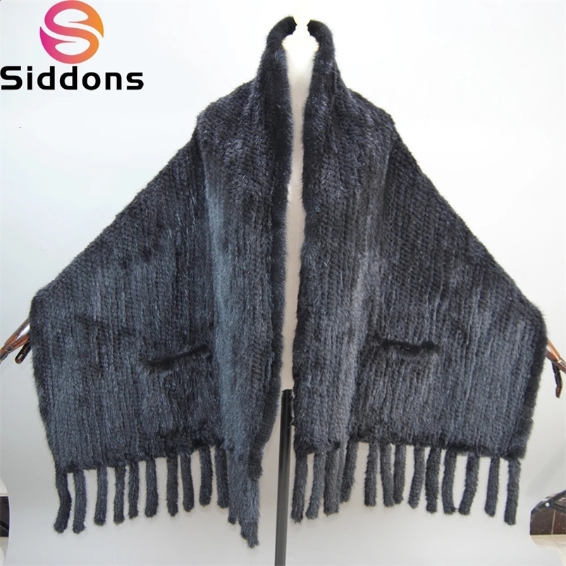 Lady Long Style 100% Genuine Fur Scarves Women Winter Knitted Real Mink Fur Scarf Shawl Natural Warm Mink Fur Pashmina 240910
