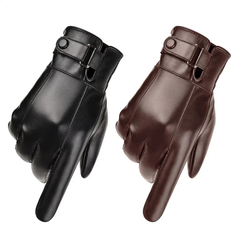 Winter Gloves For Men Genuine Leather Gloves Outdoor Cycling Black Real Sheepskin Keep Warm Driving Motorcycle Gloves 241223bj