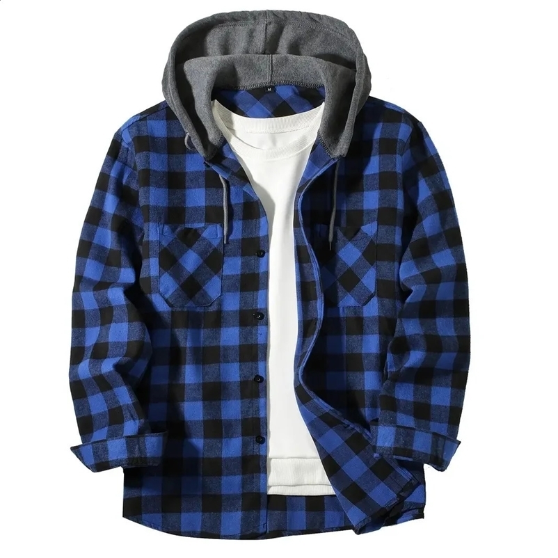 Mens Classic Plain Casual Button Down Jacket Long Sleeve Double Pocket Shirt Hoodie Flannel Jacket Spring and Autumn Top 241205