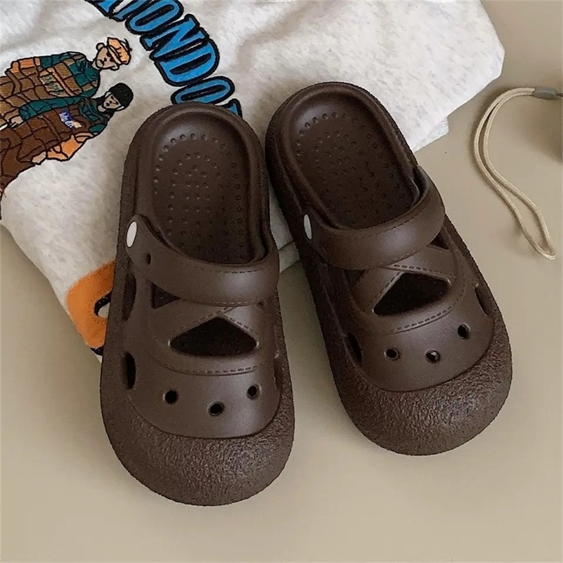 Creative Strap Two Wear Sandal Slippers Women Summer Hundred Solid Color Parent-Child Outer Wear Baotou Hollow Out Cute 250213