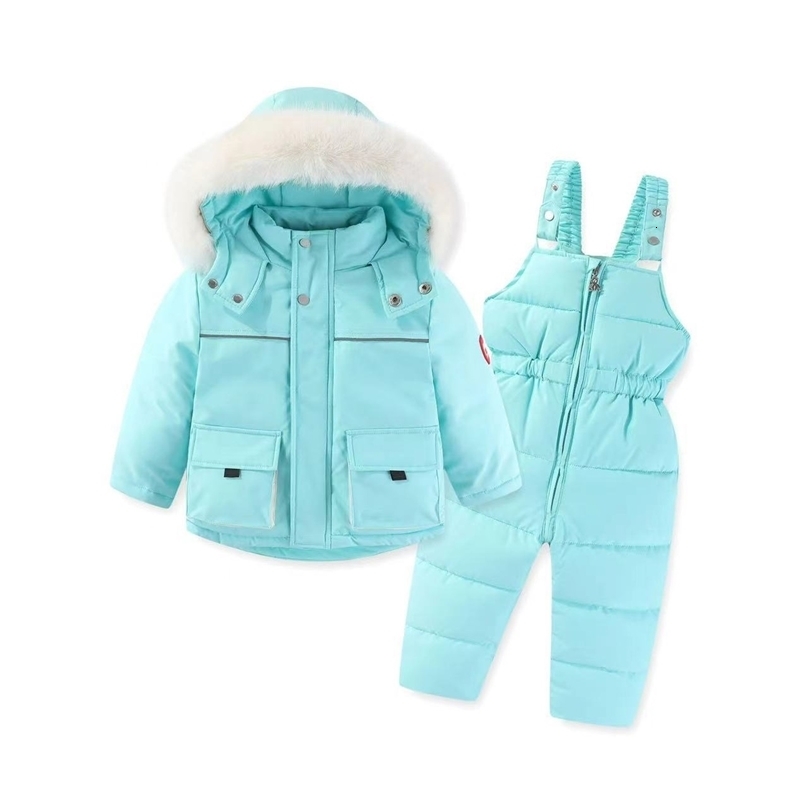 Clothing Sets Children s Winter Fur Snowsuit Boys Girls Plus Velvet Thickening Warm Windproof Cotton Coat Snow Pants 2Pcs Hooded Jackets 230915
