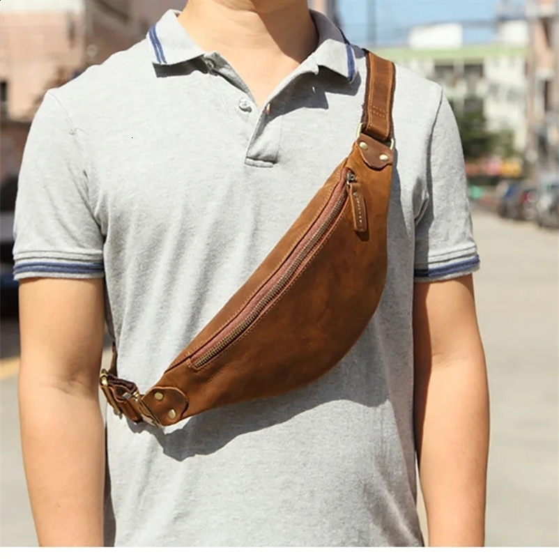 Luufan Genuine Crazy Horse Leather Waist Packs For Men mini Travel Fanny Pack Belt bag Male Small Waist Bag For Phone Pouch 240729bj
