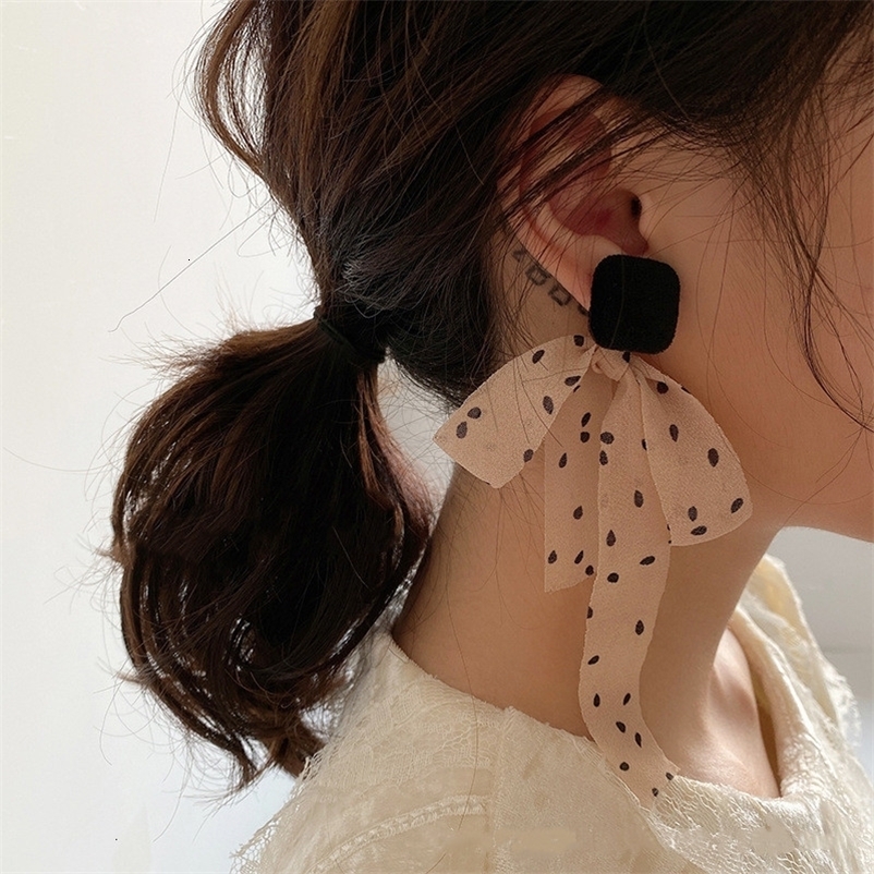 Stud Ribbon Polka Dot Earrings Trend Korean Fashion Ladies Pendant 230710bj