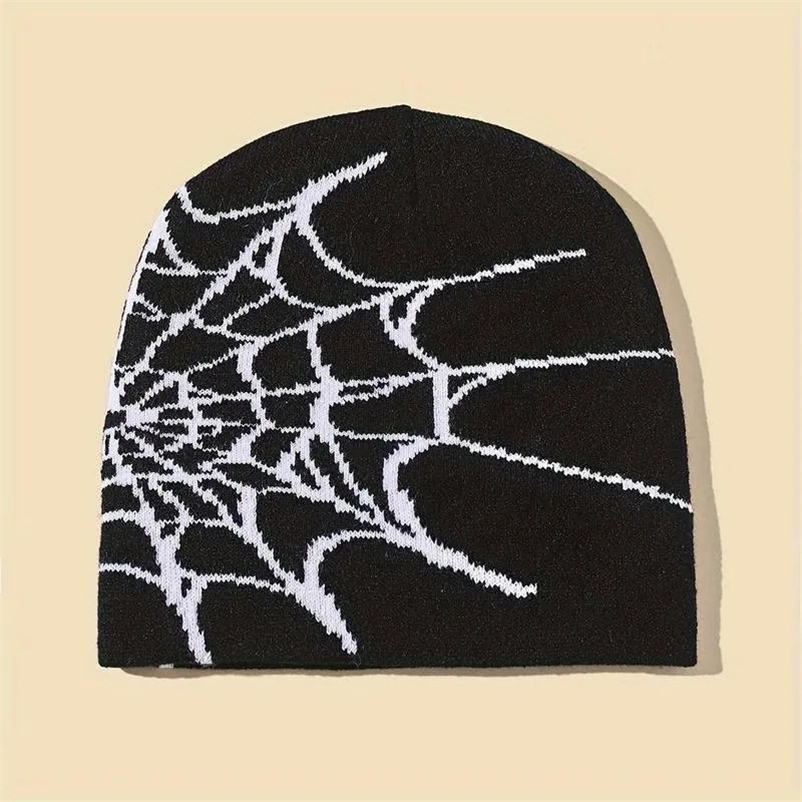 Beanie Skull Caps 2023 Goth Spider Web Jacquard Beanie Y2K Knitted Warm Hip Hop Unisex Elastic Knit Hat Skull Cap For Women Men 231025bj