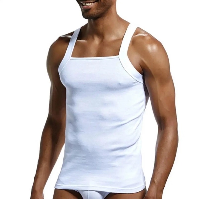 Cotton Casual Men Solid Color Sleeveless Slim Vest Solid Color Fitness Tank Top Men Muscle Vests Cotton Underwear Mens Clothing 241230
