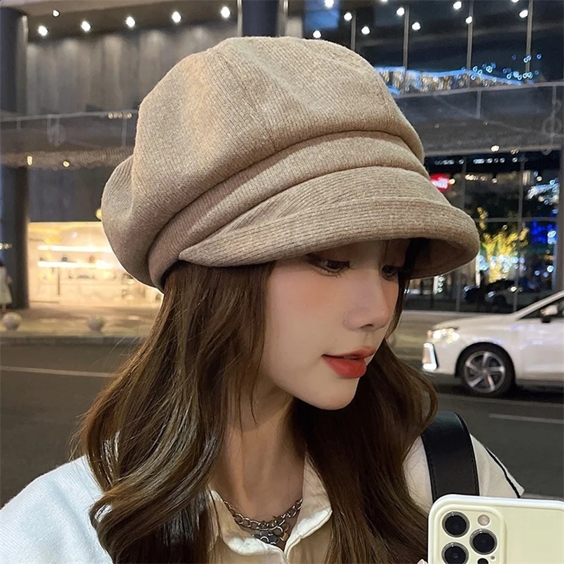 spaper Boy Hat Womens Autumn Winter Woolen Curled Octagonal Hat British Retro Style Versatile Casual Beret Fashion Hat 241226