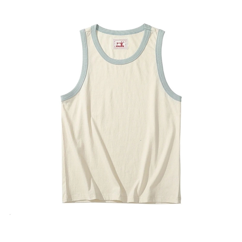 Akkad Kuti Retro Casual Tank Top Men 100% Cotton Stitching Color Loose Tops Male O-Neck Sleeveless Oversize Vest Summer 240415