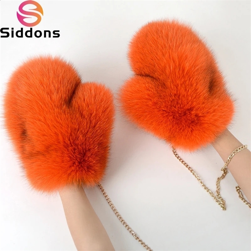 2024 Winter Womens Real Fox Fur Gloves Ladies Keep Warm Natural Fox Fur Mittens Women Fashion Cute Plush Hand Warmer 240914