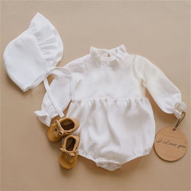Baby Girl Clothes Solid Color Long Sleeve Clothing Jumpsuits 0-24M 100% Cotton Linen born Rompers 211101