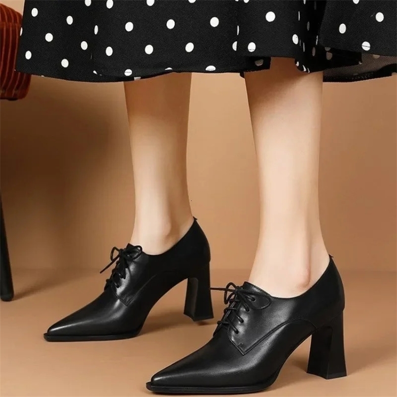 Shoes Female Lace Up Autumn Womens Pumps Pointed Toe Solid Dress High Heels Rubber Profession Daily Work Pumps 241014